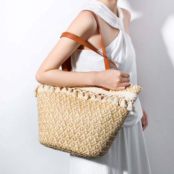 TWO COLOR PAPER ROPE WOVEN BAG TOTE BAG