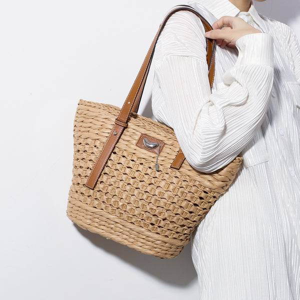 VACATION STYLE HOLLOW GRASS WOVEN BAG