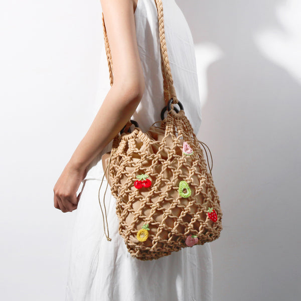 HOLLOW COTTON ROPE WOVEN NET BEACH BAG