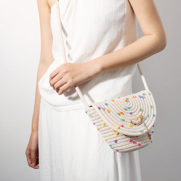 GOLDEN BEAN FLAP BASKET BAG IN OFF-WHITE COLOR DOT