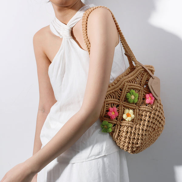 FOREST-STYLE LITERARY COTTON YARN BUCKET BAG