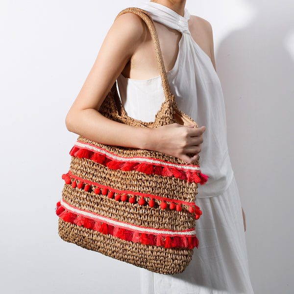 LAZY STYLE SOLID COLOR HANDWOVEN BAG